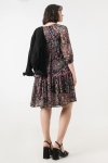 Mid-length dress in floral printed voile, eco-responsible fabric