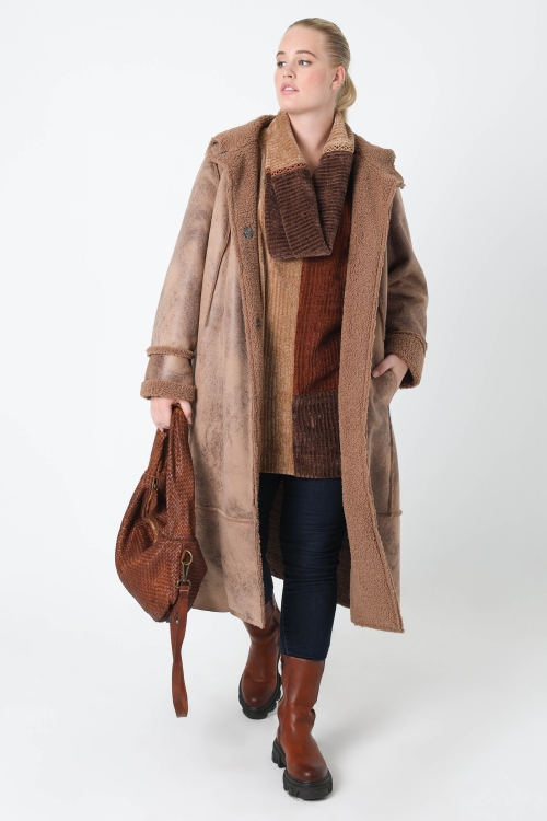 Vegan shearling hooded coat