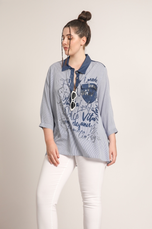 Blouse à rayures avec sérigraphie