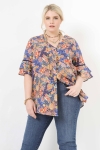 Printed shirt with ruffled sleeves eco-responsible material