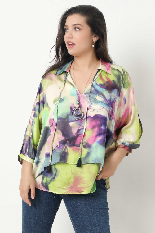 Eco-responsible printed overlay blouse