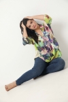 Eco-responsible printed overlay blouse