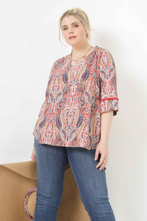 Eco-responsible fabric V-neck printed blouse