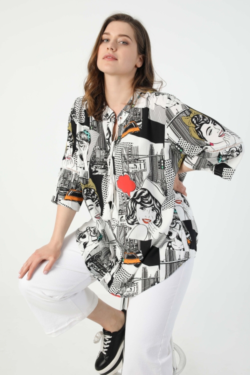 Pop art printed viscose blouse