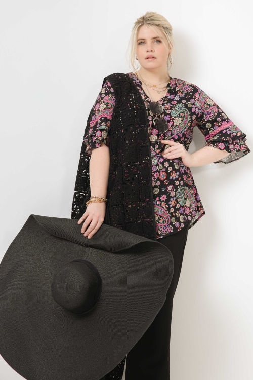 Printed shirt with ruffled sleeves (éco-responsable fabric)