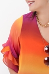 Layered blouse in eco-responsible orange gradient printed voile.