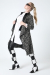 Long jacket in mottled knit and vegan leather