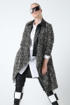 Long jacket in mottled knit and vegan leather