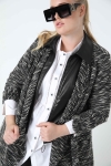 Long jacket in mottled knit and vegan leather