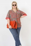 Printed blouse with macramé braid