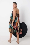 Mid-length printed dress with straps