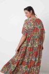 Long dress in printed fibranne