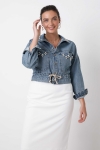 Short denim jacket with pearls