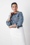 Short denim jacket with pearls