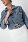 Short denim jacket with pearls