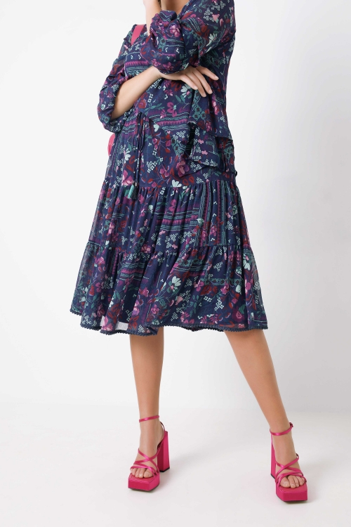 Skirt with flounce in printed voile (expedition March 20/25)