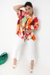 Kimono-effect satin printed shirt