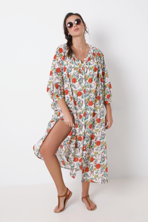 Long buttoned dress in print