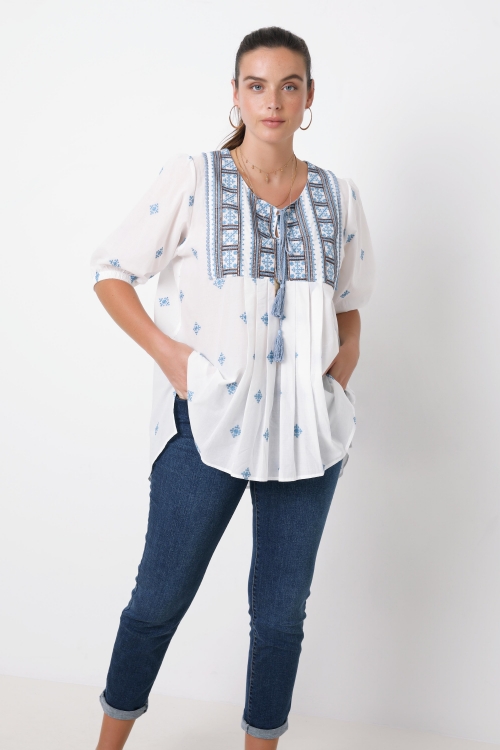 Embroidered blouse with plastron