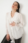 Plain voile shirt with lace bib