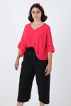 Blouse trapeze superposee en voile uni