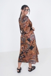 Long trapeze dress in satin print with ribbing