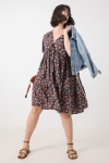 Mid-length dress in eco-responsible printed fibranne