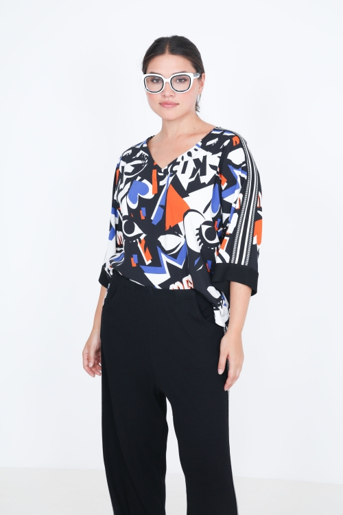 Blouse imprimé avec un galon rayé