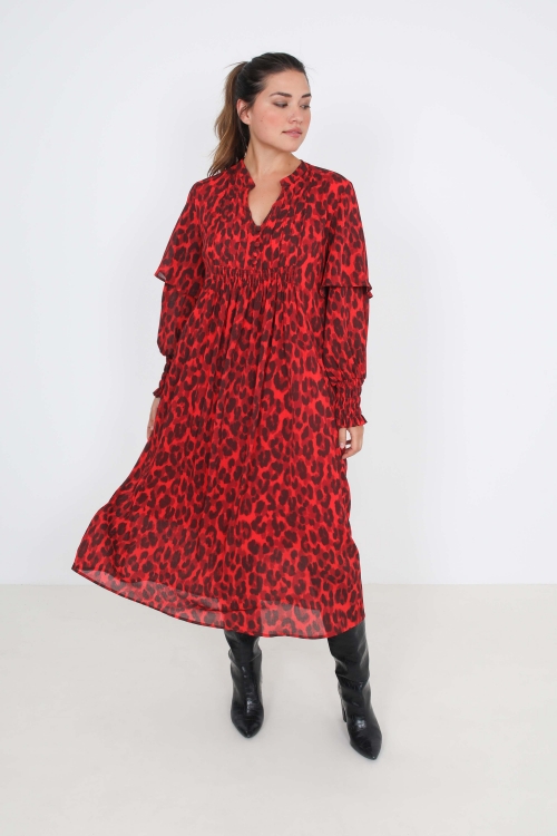 Mid-length dress in printed voile