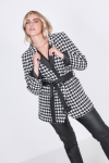 Tailored jacket with houndstooth print and vegan leather