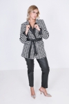 Tailored jacket with houndstooth print and vegan leather