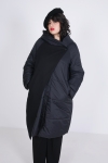 Quilted bi-material coat with hood