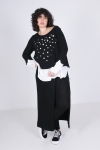 Plain knit sweater with shirt effect decorated with eyelets