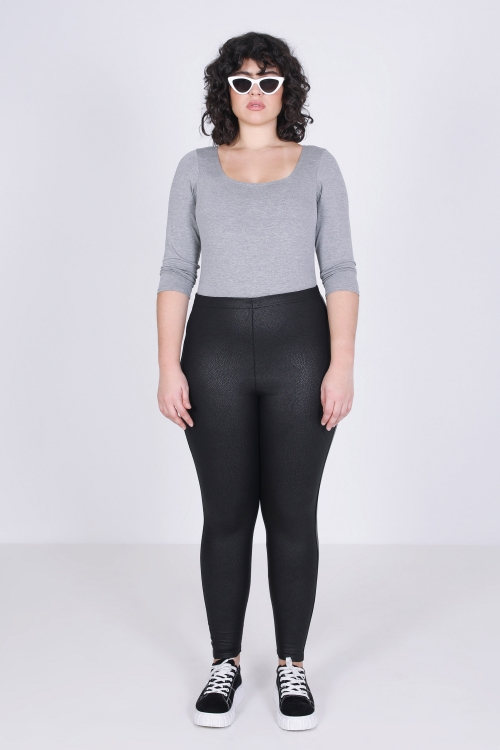 Legging cuir vegan avec bande coté