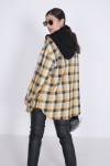 Checked shirt with plain knit hood