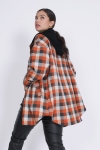 Checked shirt with plain knit hood