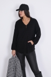 Houndstooth embossed plain knit sweater