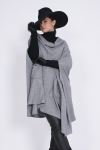 Pancho with wide plain knit collar