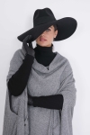 Pancho with wide plain knit collar