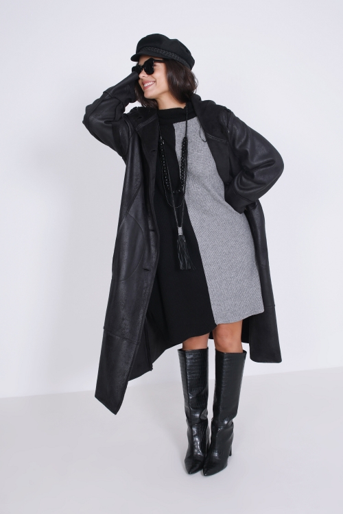 Long coat with shearling effect