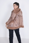 Hooded jacket in vegan shearling