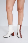 Two-tone ecru and brown ankle boots