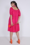 Plain midi dress with satin-effect ruffles