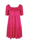 Plain midi dress with satin-effect ruffles