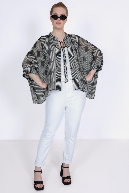 Oversized printed voile cardigan with tank top