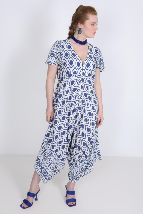 Printed zipped jumpsuit with base