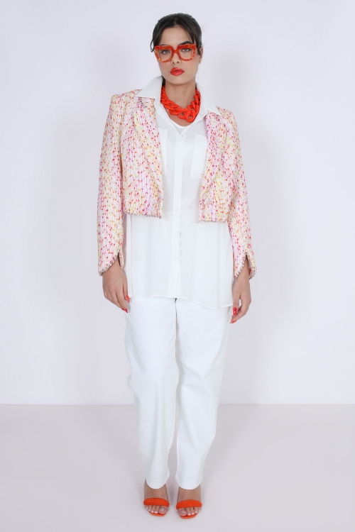 multicolored short suit jacket with braid