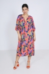 Long printed dress with flounce at the bottom