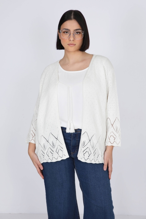 honeycomb and openwork knit cardigan