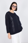 Knit sweater with openwork band